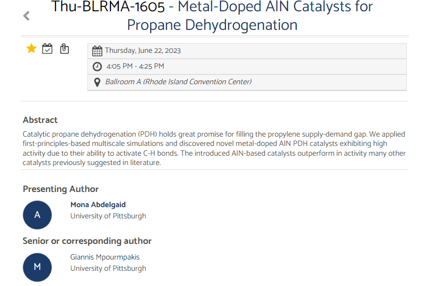 MonaAbdelgaid's tweet image. Very honored and pleased to receive the Richard J. Kokes Travel Award to attend the North American Catalysis Society @NAM28NACS this year!  Looking forward to meeting you all @ #OpeningReception and #WATERFIRE on Sunday! Come see my talk on #Thursday for some exciting results!