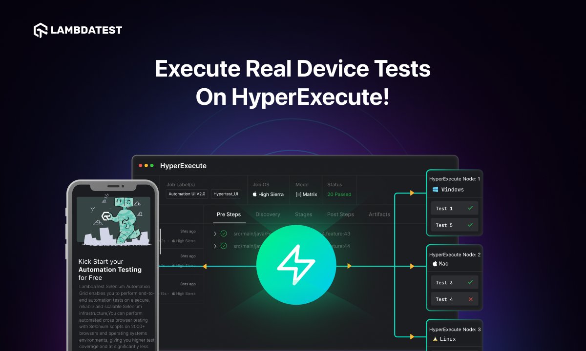 testmuai's tweet photo. Got a new feature release? Accelerate your GTM velocity with our latest Real Device Integration with #HyperExecute! ⚡
Now effortlessly orchestrate and execute test scripts on a wide range of Real Devices, ensuring exceptionally flawless quality across various configurations at a blazing fast speed. 🚀
Embrace Real Device Integration with HyperExecute today and revolutionize your testing journey. 💻
Try now ➡️ https://t.co/LvLZV4S3pD
#LambdaTestYourApps #AutomationTesting