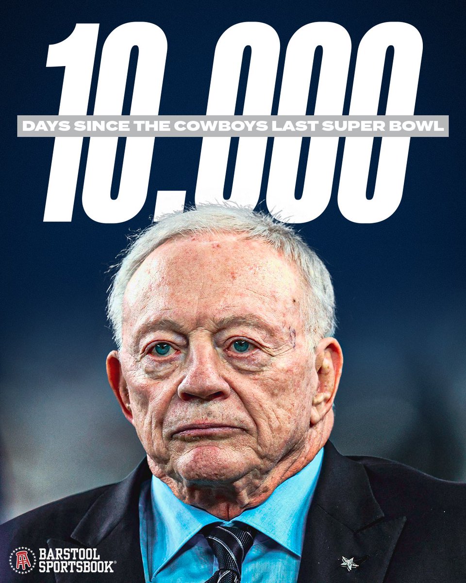 stoolgambling's tweet photo. We have officially reached 10,000 days since the Dallas Cowboys’ last Super Bowl https://t.co/b9oWXrCySE