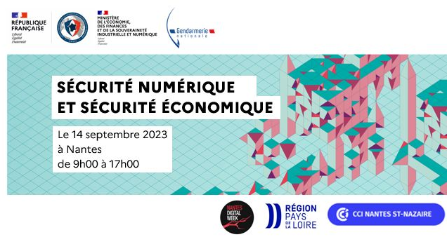 ANSSI_FR's tweet photo. [#événement]
RDV au #SecNumEco #PaysdelaLoire, le forum de la sécurité numérique et économique pour les TPE, PME, ETI et les collectivités des Pays de la Loire.

🗓️ Le 14/09
🕜 09h00
📍 Hôtel de Région Nantes

N'hésitez pas à vous inscrire ⬇️
https://t.co/sQ5XNrC50l

#SSI https://t.co/nGljhuhDdS