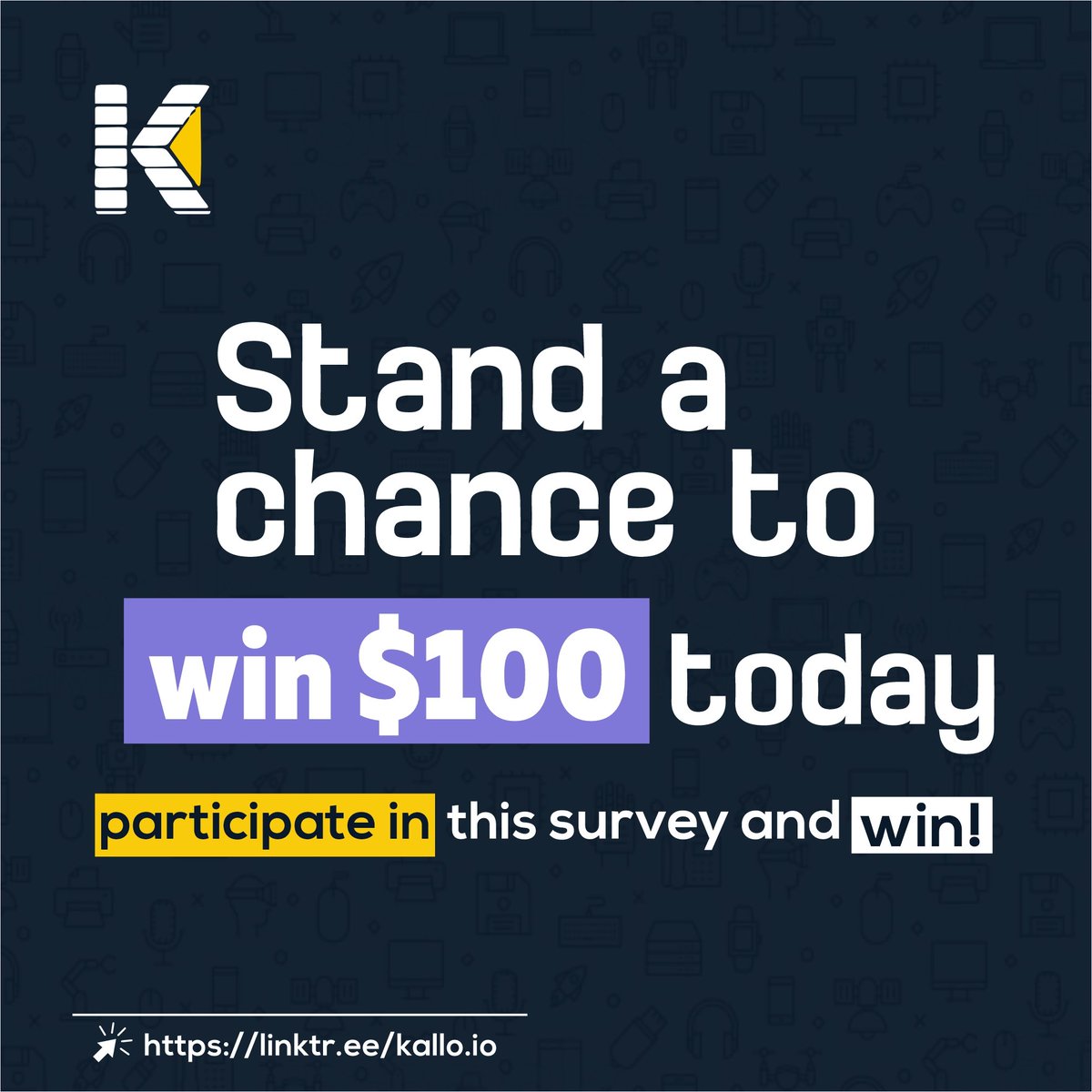 Kallo_io's tweet photo. Stand a chance to win cash prizes at our Raffle Draw when you participate in our survey.

Qualify to win $100 by taking the survey today. Click the link in our bio to access it

Hurry! It ends in 2weeks ⏰⏰

or visit https://t.co/85SHPYm2K0

#Giveaway #Chrome #win https://t.co/5U9VRXFuLB