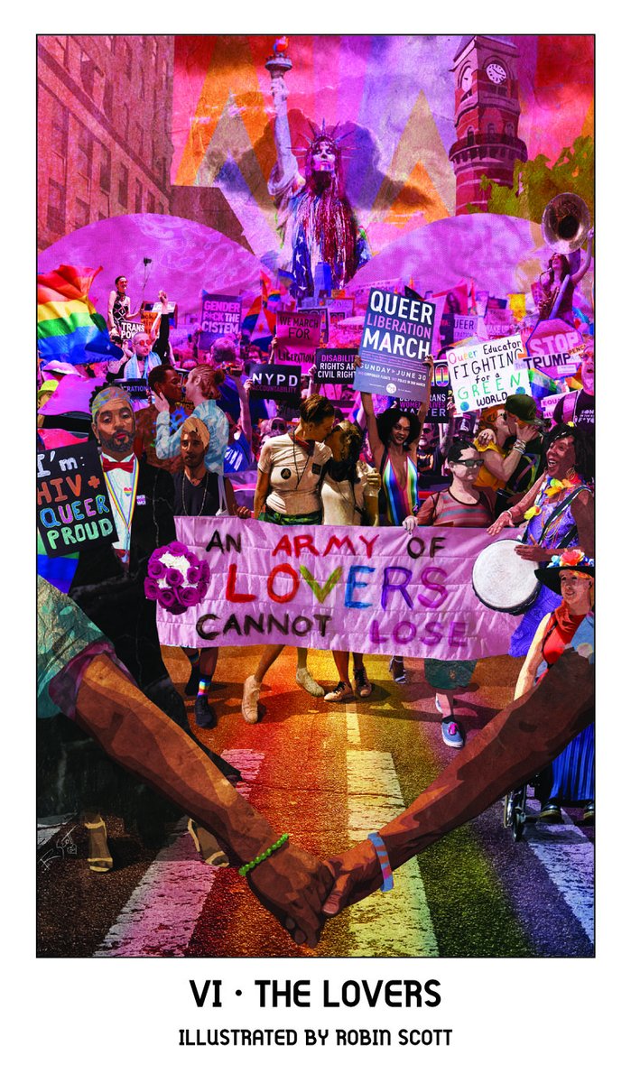 usgstarot's tweet photo. "Tremble to the cadence of my legacy: An army of lovers shall not fail."
—from Rita Mae Brown's 1974 poem "Sappho's Reply"
The Lovers #TarotCard by Robin Scott
From #PrideTarot https://t.co/9Tkx1ljbJv