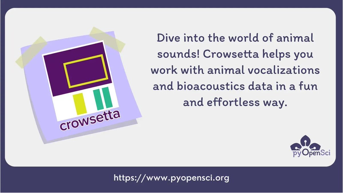 pyOpenSci ( @pyOpenSci@fosstodon.org ) (@pyopensci) on Twitter photo 💡 Learn about Crowsetta, a scientific #Python package by <a href="/nicholdav/">AKA NickleDave</a> accepted into the pyOpenSci ecosystem through the open peer review process 🙌 crowsetta.readthedocs.io/en/latest/
Submit your package today and be a part of the growing #community! 💪
#bioacustics #openscience 💡 Learn about Crowsetta, a scientific #Python package by <a href="/nicholdav/">AKA NickleDave</a> accepted into the pyOpenSci ecosystem through the open peer review process 🙌 crowsetta.readthedocs.io/en/latest/
Submit your package today and be a part of the growing #community! 💪
#bioacustics #openscience