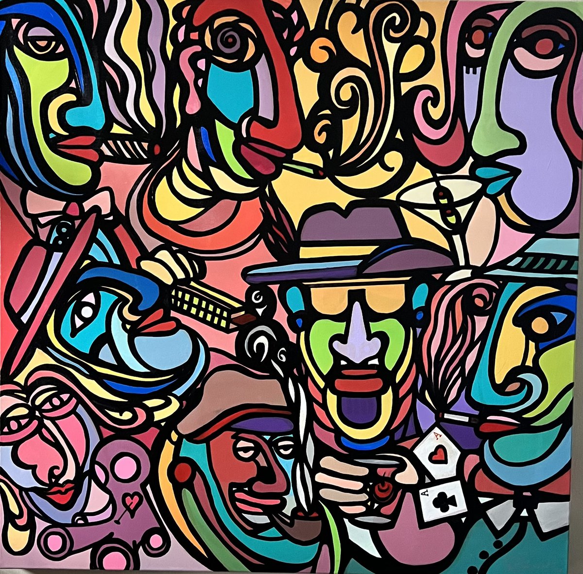 BoisvertLeo's tweet photo. Smokin’ Aces - 30x30 Acrylic on Stretched Canvas. Available for purchase. https://t.co/bGh5vUmDY3