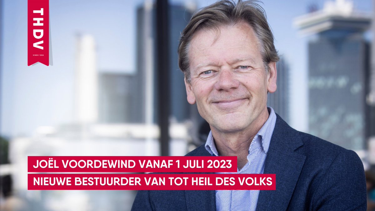 NIEUWS | Per 1 juli 2023 is @JoelVoordeWind de nieuwe voorzitter van de Raad van Bestuur van stichting Tot Heil des Volks (THDV). 

Voor meer informatie over onze nieuwe bestuurder ga naar: thdv.nl/actueel

#THDV #zieJezusleefvrij