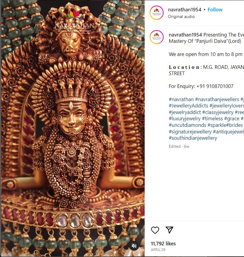 vijeshetty's tweet photo. Taking Tulunad Daivas to a new low !

Its a mockery of ancient beliefs &amp; disrespectful towards the Daivaradhane.

Remove this jewel design and take out the insta reel with immediate effect @NavrathanJewell 
Insta Id: navrathan1954

#SaveTulunadCulture #Kantara2 @shetty_rishab https://t.co/mAS6TyVtrD