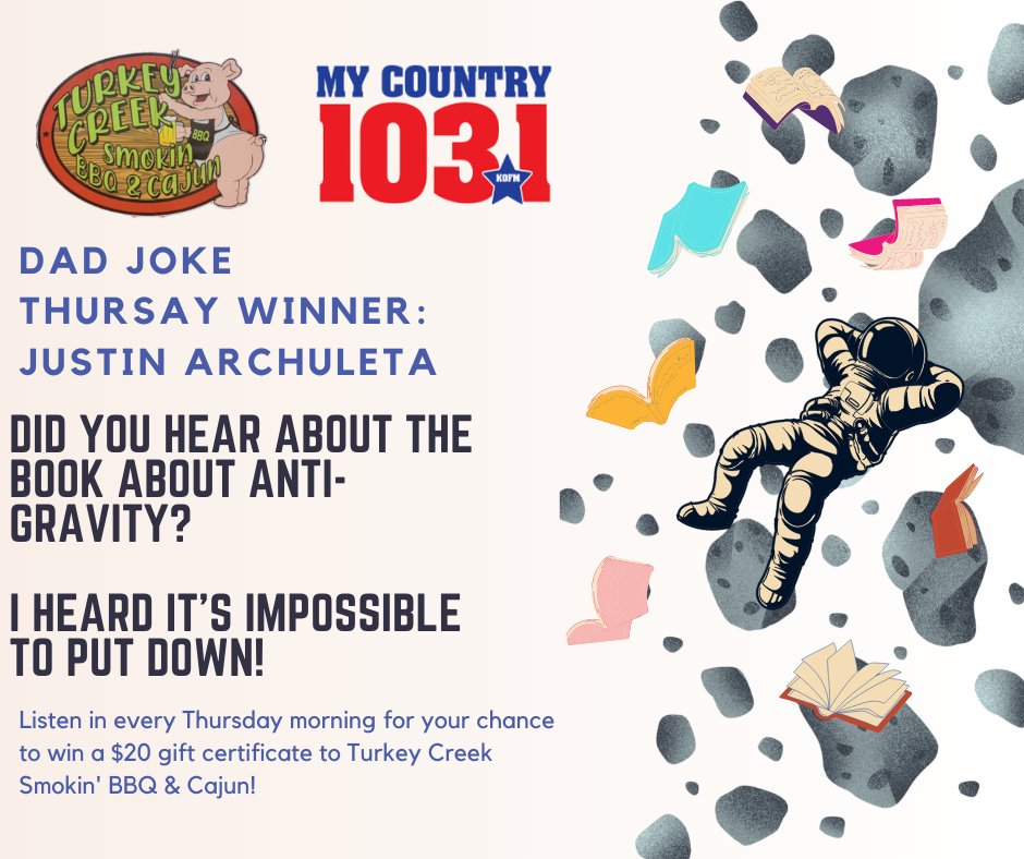 MyKofm's tweet photo. Congratulations to Justin Archuleta! Enjoy your Turkey Creek Smokin' BBQ and Cajun! https://t.co/WnLrD1GFP2