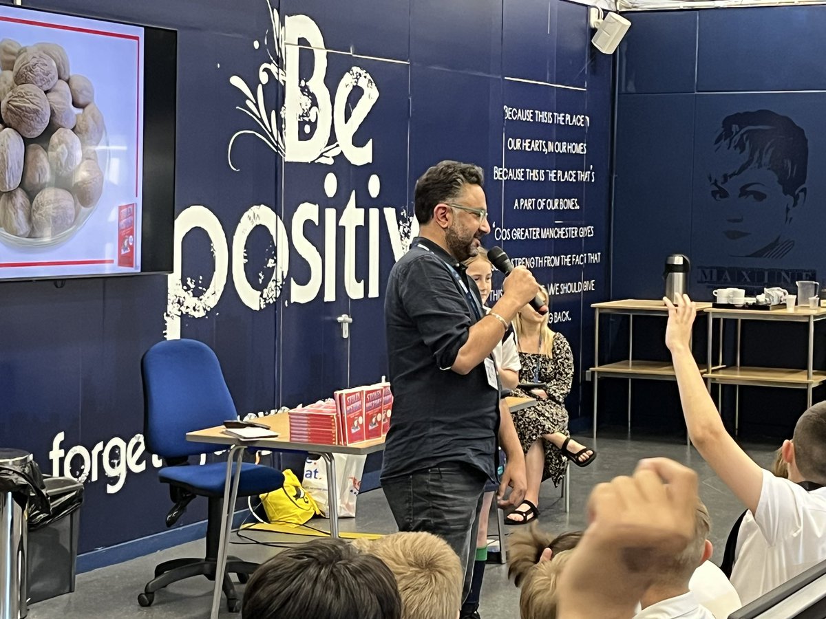 WellyTimp's tweet photo. What a treat for our KS3 students to hear from author and journalist @Sathnam about his life, career and experiences this afternoon. Extra exciting that BBC Newsround we’re there to film our students interviewing him! https://t.co/XtpjRmG96h
