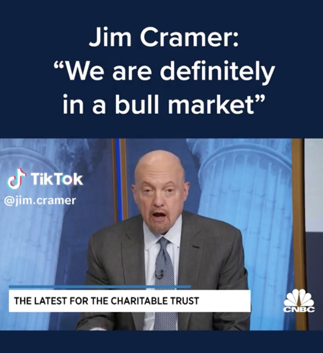 Overdose_AI's tweet photo. If you've asked yourself, why did $ETH and $BTC dumped so much during the last 24 hours - here's your answer!

@jimcramer posted this TikTok 17 hours ago, claiming we are in a bull market

https://t.co/bCIgFCQafw https://t.co/738HGMhXvq