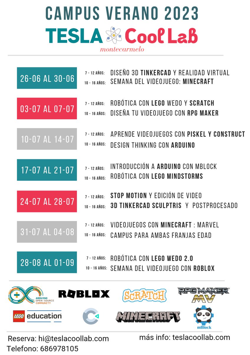Quedan pocas plazas de nuestro #campusVerano 
#tecnologia #robotica #programacion #diseño3D #realidadvirtual

Más info teslacoollab.com/campus-verano/