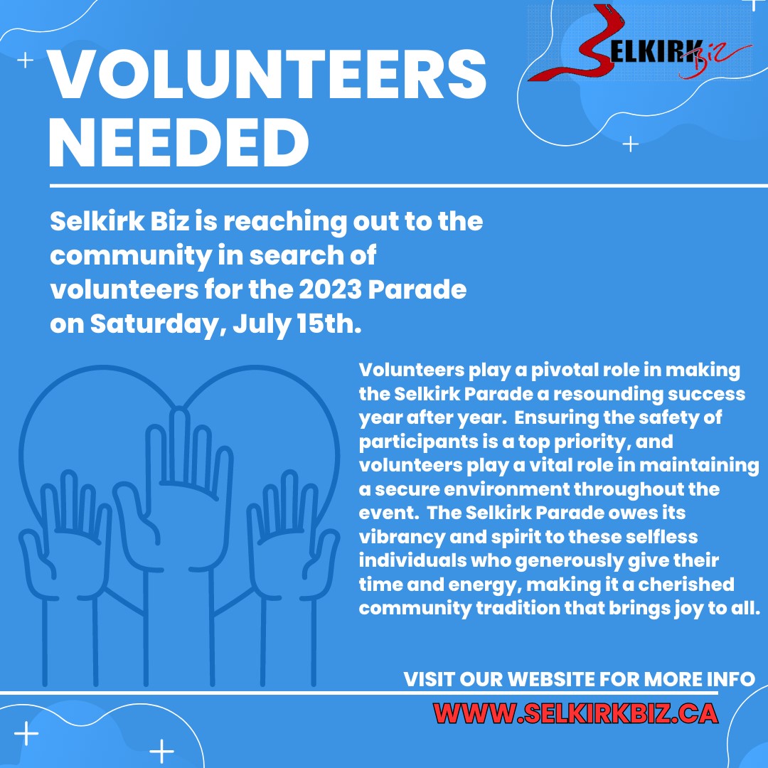 Want to give back to your community? 
Selkirk Biz is looking for volunteers for the 2023 parade.

selkirkbiz.ca

#Selkirk #SelkirkBiz #SelkirkParade #TripleSFairAndRodeo #Volunteers