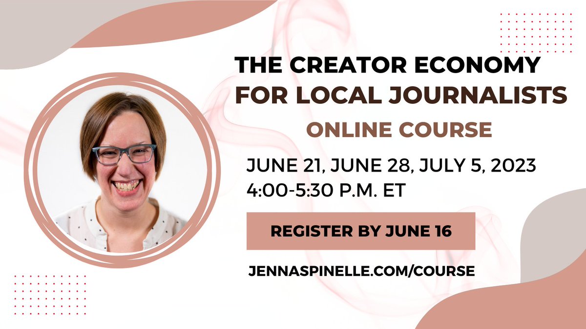 JennaSpinelle's tweet photo. Sharing one final plug for the first cohort of my new course on the creator economy for journalists. The registration deadline is Friday and workshops start next week. Join us by signing up at https://t.co/PRMnIkOGKy https://t.co/2d5nuaYMG1