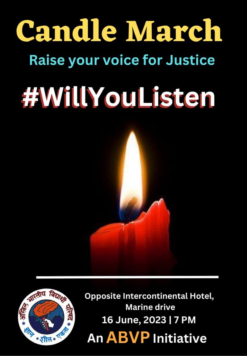 Candle March
#WillYouListen
Opposite Intercontinental Hotel, Marine drive
16 June 2023 | 7PM