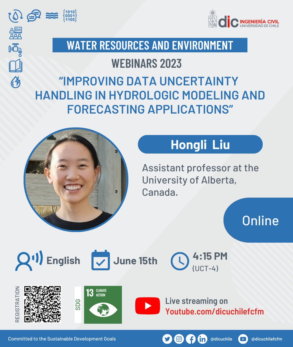 dicuchile's tweet photo. HOY 16:15 HRS | Seminario "Improving data uncertainty handling in hydrologic modeling and forecasting applications", con Hongli Liu, PhD @UWaterloo y docente en @UAlberta
📌 Online
📲 https://t.co/nPRBlSNBO1
#ComunidadCivil https://t.co/vU5V2fhwGn
