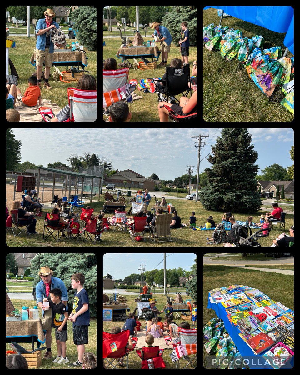Summer library was a hit even though we had to move outside due to construction. We learned about dinosaurs and took home books to read about them.  #mpslibraries #proud2bMPS <a href="/MillardPS/">Millard Public Schools</a>