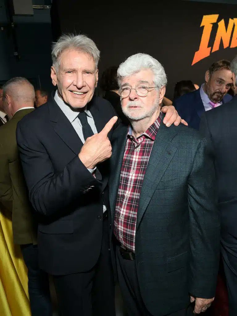 Harrison Ford and George Lucas at the premiere of #IndianaJones and the Dial of Destiny