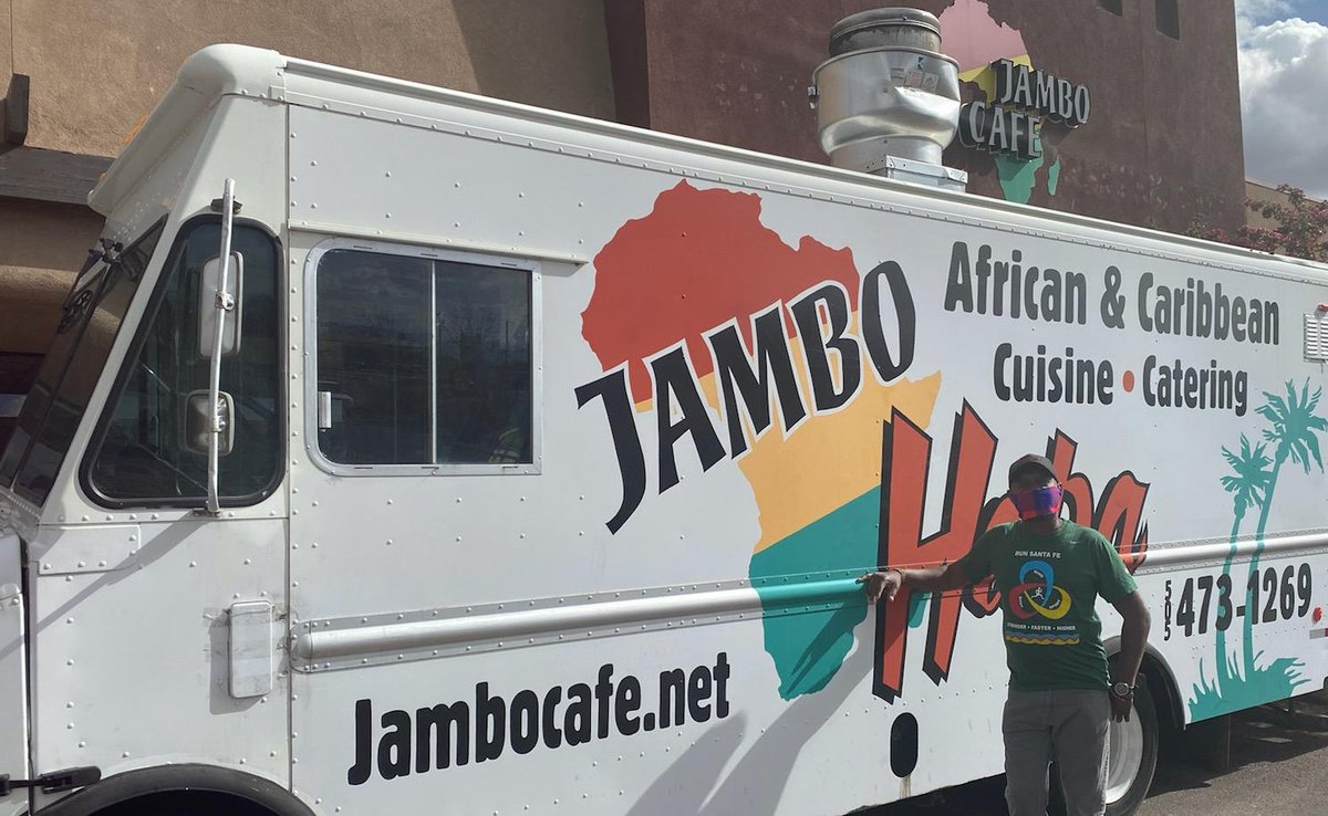 JamboSF's tweet photo. Jambo Hapa will be at the Krause/Plant show up in Taos. Come on by and say Jambo! to Chef Ahmed #taos #santafenewmexico https://t.co/PWtGCfvTHv