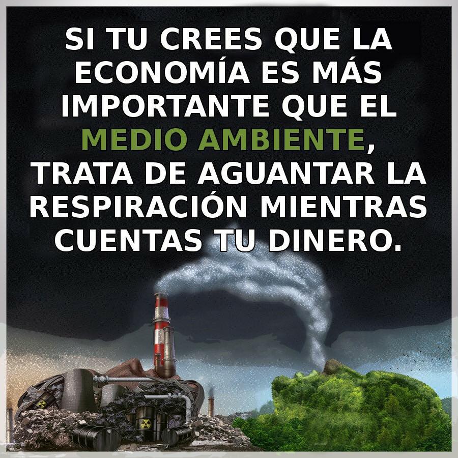 EcoInventos's tweet photo. Si crees que la economía es más importante que el medio ambiente, trata de aguantar la respiración mientras cuentas tu dinero. https://t.co/E0c2nYTNyo