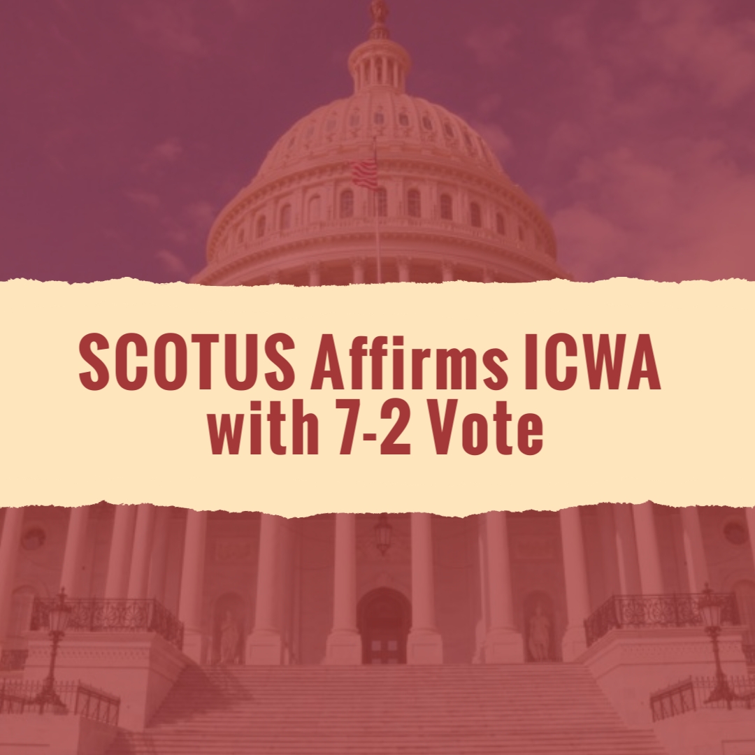 #ICWA Stands! Earlier this morning, the Supreme Court voted 7-2 to uphold the Indian Child Welfare Act! Thank you, <a href="/SecDebHaaland/">Secretary Deb Haaland</a> Tribal sovereignty wins! Read more at ictnews.org/news/supreme-c…