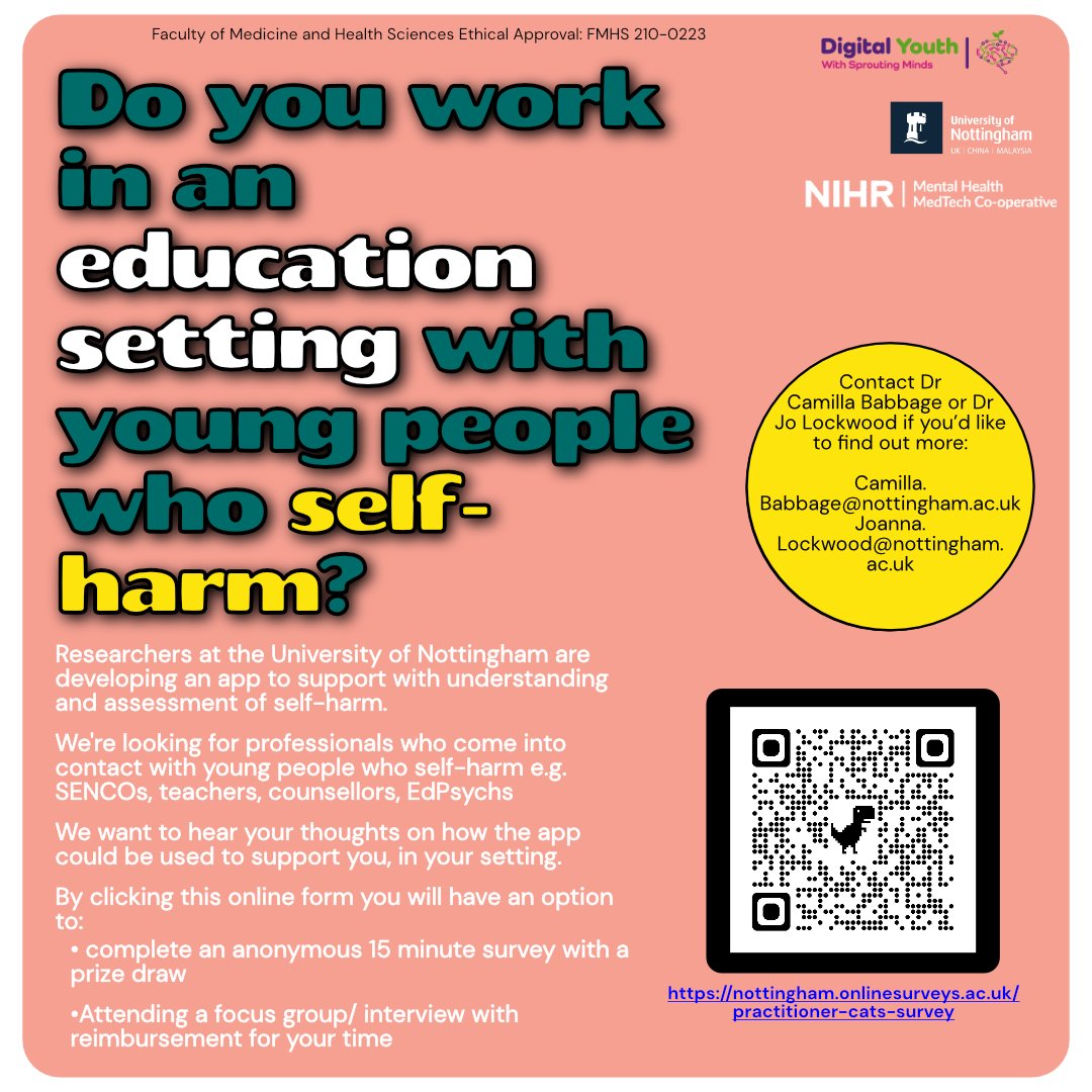 CBabbage_'s tweet photo. Tell us your thoughts on the CaTS-App -@SelfHarmRes' work to develop an assessment/intervention tool for self-harm

Please RT @AFNCCF @edpsyuk @edpsydan @AEPsychologists @WeSchoolNurses @WeMHNurses @SAPHNAteam #TwitterEPs

Access the survey here: https://t.co/6sfDemAJiF https://t.co/oeFVW3i8vb