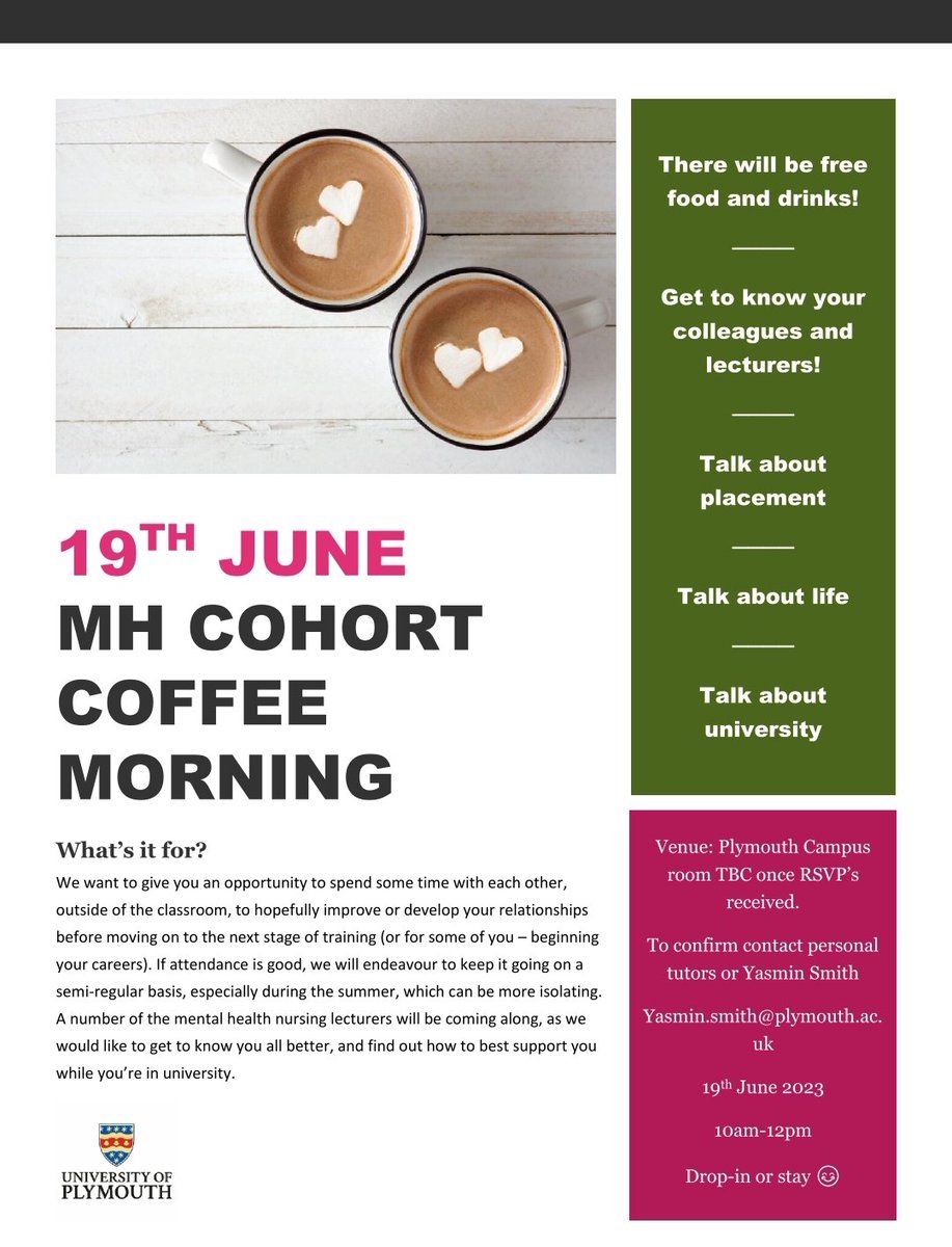 Jo02520783's tweet image. #punc A pilot coffee morning for Mental health students, in Plymouth.
Please come and say hello, we love spending time with you 🤗 #lookingafterourselves