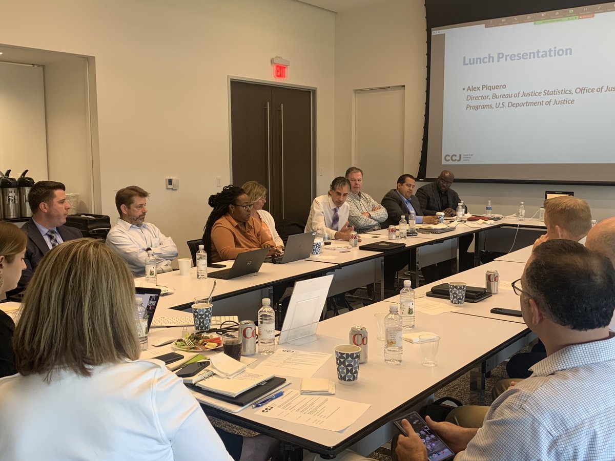 Council on Criminal Justice (@counciloncj) on Twitter photo It was great to see members of CCJ's Crime Trends Working Group in DC this week for our first in-person meeting! Thanks to everyone for attending–and special shout out to BJS Director <a href="/BJSDirPiquero/">BJS Director Alex Piquero, PhD</a>, our Group liaison, for the lunch presentation. It was great to see members of CCJ's Crime Trends Working Group in DC this week for our first in-person meeting! Thanks to everyone for attending–and special shout out to BJS Director <a href="/BJSDirPiquero/">BJS Director Alex Piquero, PhD</a>, our Group liaison, for the lunch presentation.