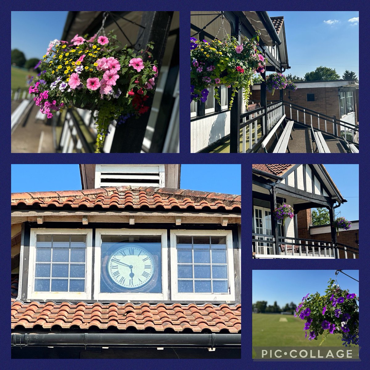 The pavilion is looking blooming marvellous. 
Many thanks to <a href="/hodgehillgc/">Hodgehill</a> for providing us with the hanging baskets. Check them out for all your gardening needs and scrumptious cafe.

Our Groundsman has been busy restoring the clock. Now there’s no excuses for slow over rates!