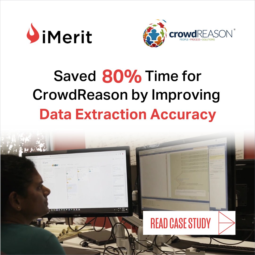 iMeritDigital's tweet image. CrowdReason&apos;s team spent too much time entering data manually due to their data extraction model&apos;s low accuracy. iMerit&apos;s customized end-to-end data extraction workflow reduced their manual data entry time by 80%!

Read case study: hubs.ly/Q01TH3gm0  

#IDP #DocumentAI