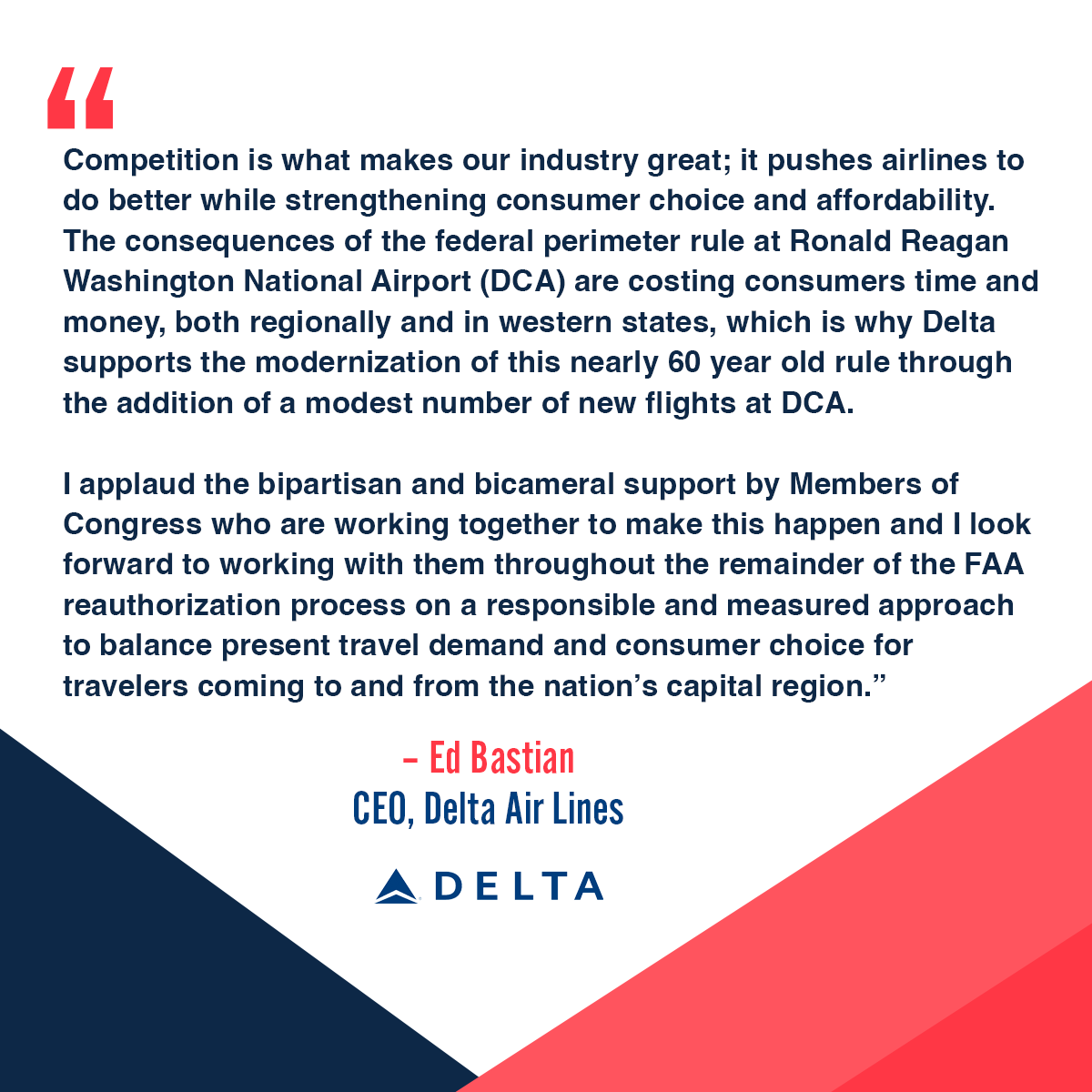 USCapitalAccess's tweet photo. Thank you, Ed Bastian, for standing up for consumers across the country. Modernizing the perimeter rule and expanding access will help save travelers – near and far – more of their valuable time and money. https://t.co/W3z1cGvrZ0