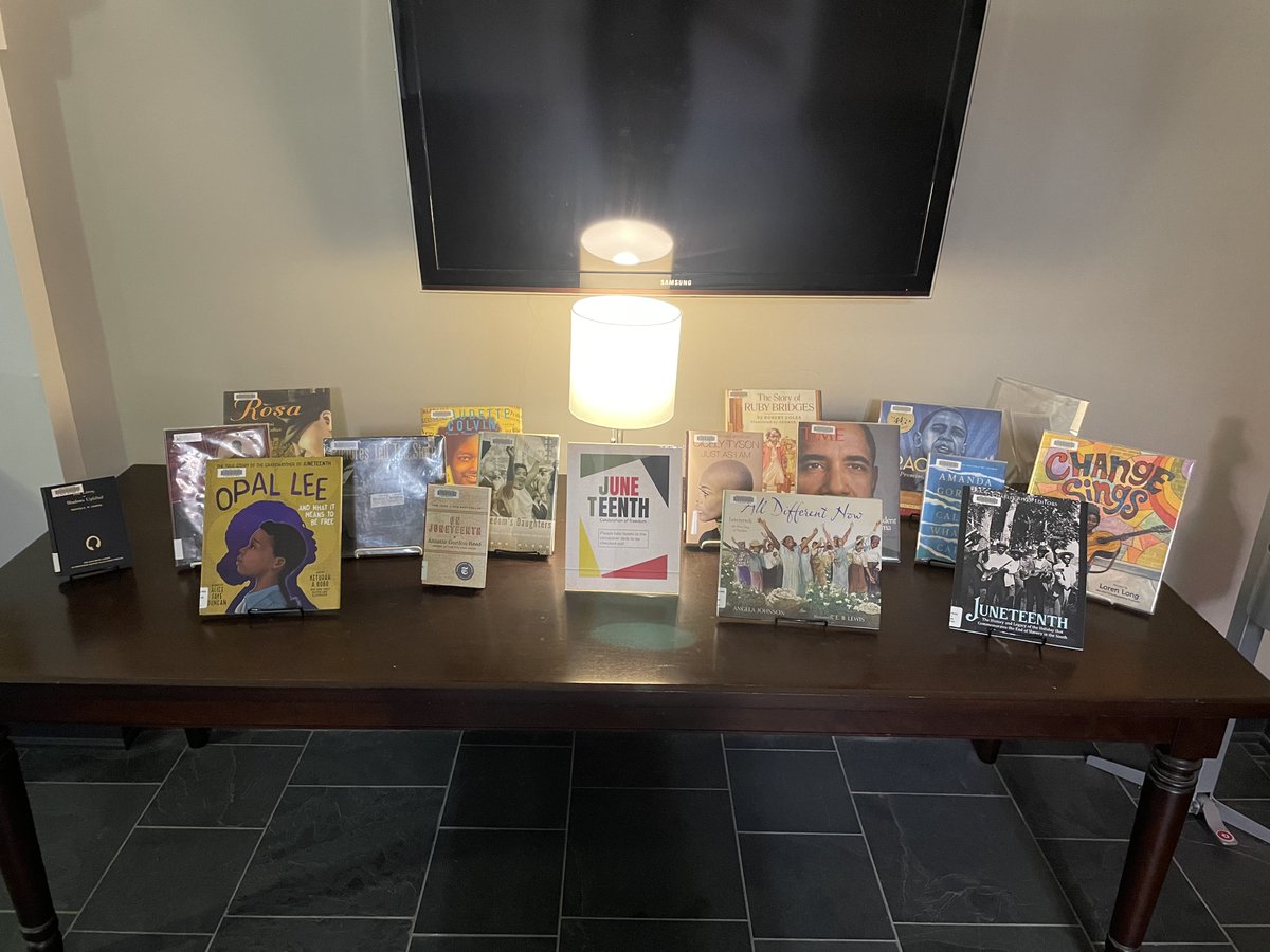 sbclibrary's tweet photo. If you're on or near campus, please come visit our Juneteenth book display!  The library is open via CARD SWIPE from 9am to 5pm M-F and you can still check out books! https://t.co/35tWoqQ1Vh