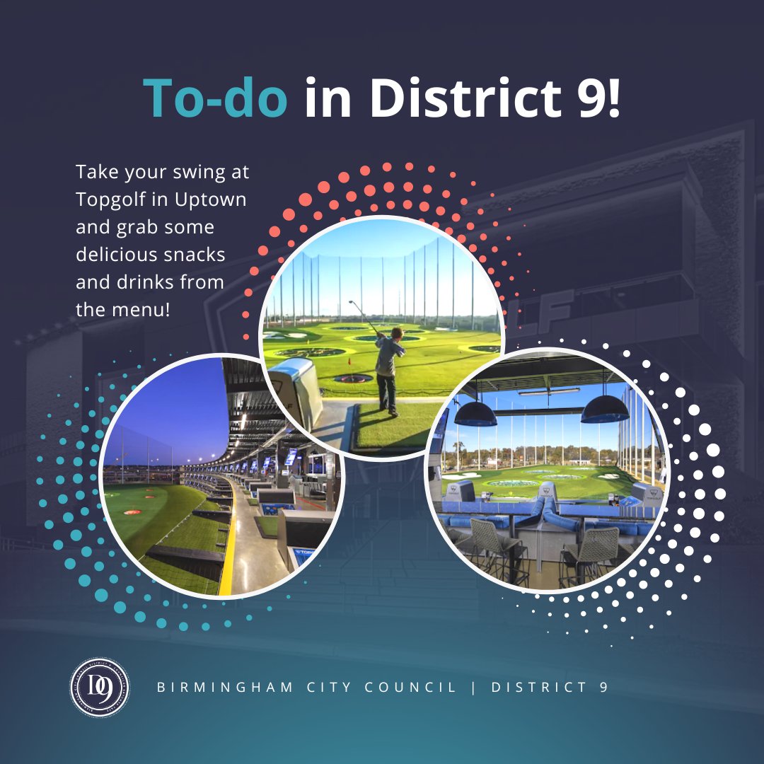 To-do in District 9!

⛳ Take your swing at Topgolf in Uptown and grab some delicious snacks and drinks from the menu!

How are you at Topgolf? 

#district9 #topgolf #d9 #bham #birminghamal