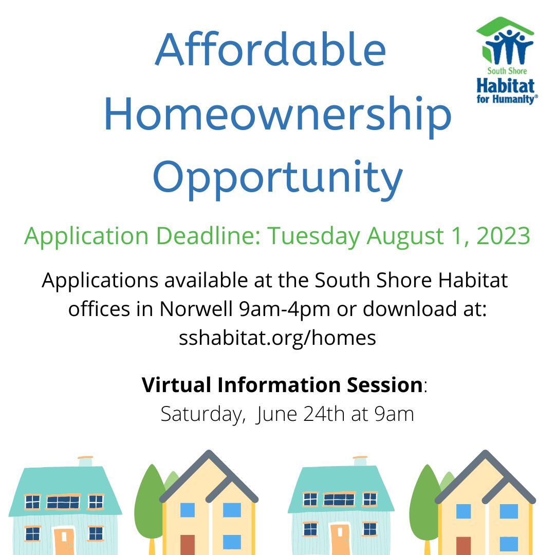South Shore Habitat is offering 2 Affordable Homeownership opportunities in Cohasset!

For more information or to attend our Virtual Session visit: sshabitat.org/homes