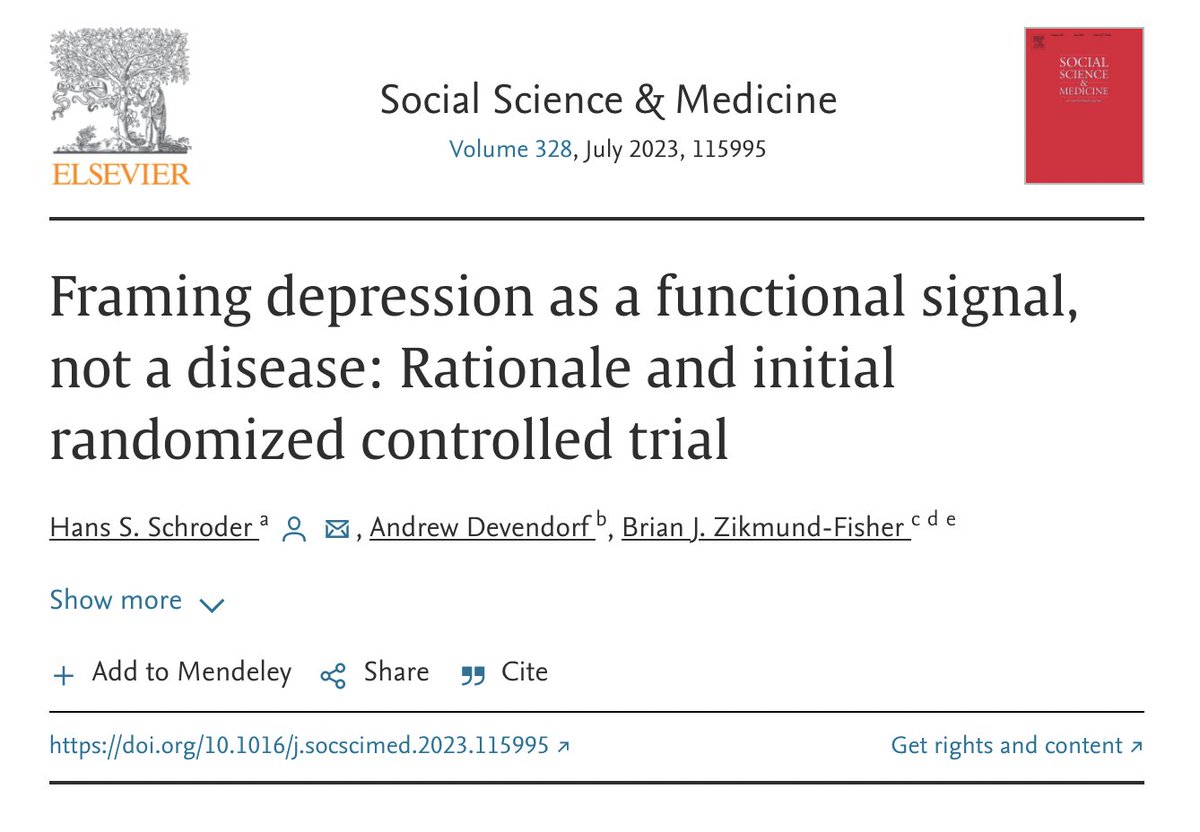 Framing depression as purposeful &amp; meaningful leads to less stigma, study finds.

I'm afraid the answer as to why it is *not* framed this way is poltical, not least the power it has to undermine psychiaty/psychiatrists in thier role.

sciencedirect.com/science/articl…