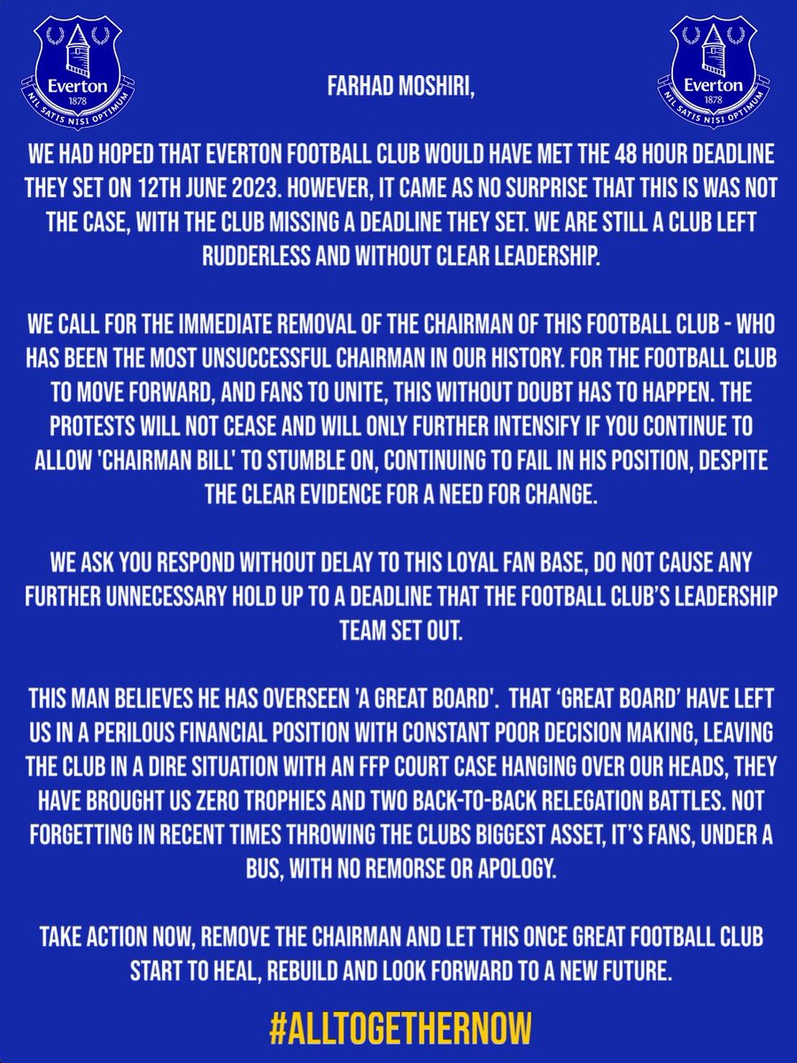 Everton fans send open letter to Farhad Moshiri: