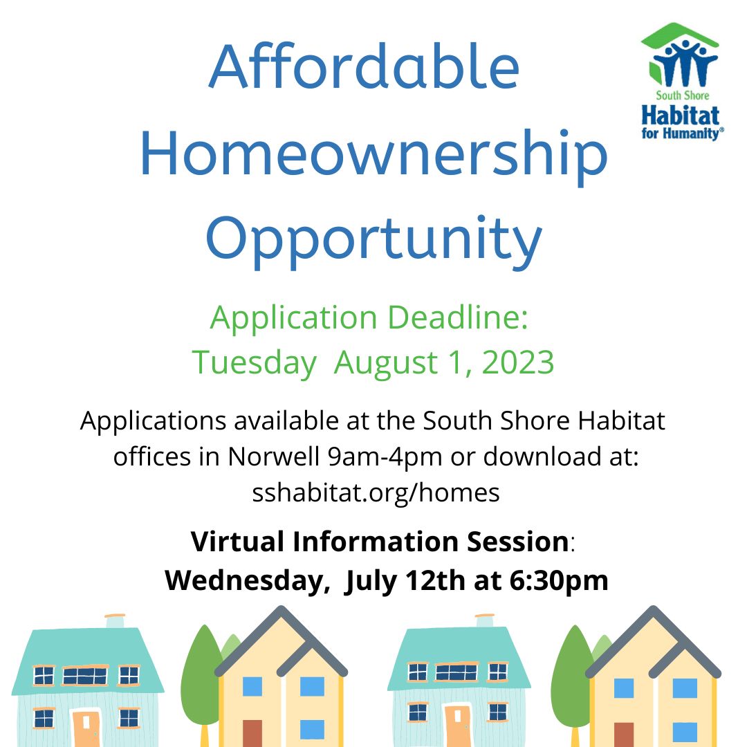 South Shore Habitat is offering 2 Affordable Homeownership opportunities in Cohasset!

For more information or to attend our Virtual Session visit: sshabitat.org/homes