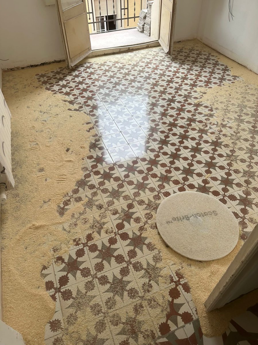 SilMorante's tweet photo. Completamente ♥️ del resultado de restauración y pulido de la baldosa hidráulica original del 34 de mi nuevo 🏠 #modernismo #Lleida #carrerdelnord https://t.co/iQkVXIVpHy
