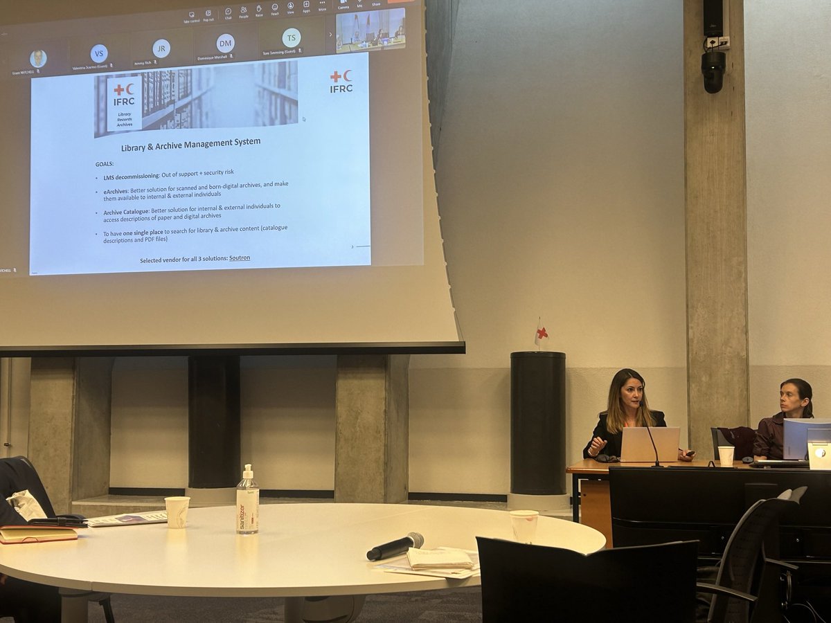 Resilienthum's tweet photo. To finish off the day, Mélanie Blondin and Sarah-Joy Maddeaux are presenting the library and archive management system that is being developed!!! A huge development for the IFRC archives and for historians interested in the IFRC and the League! https://t.co/UcdDDFhSxi