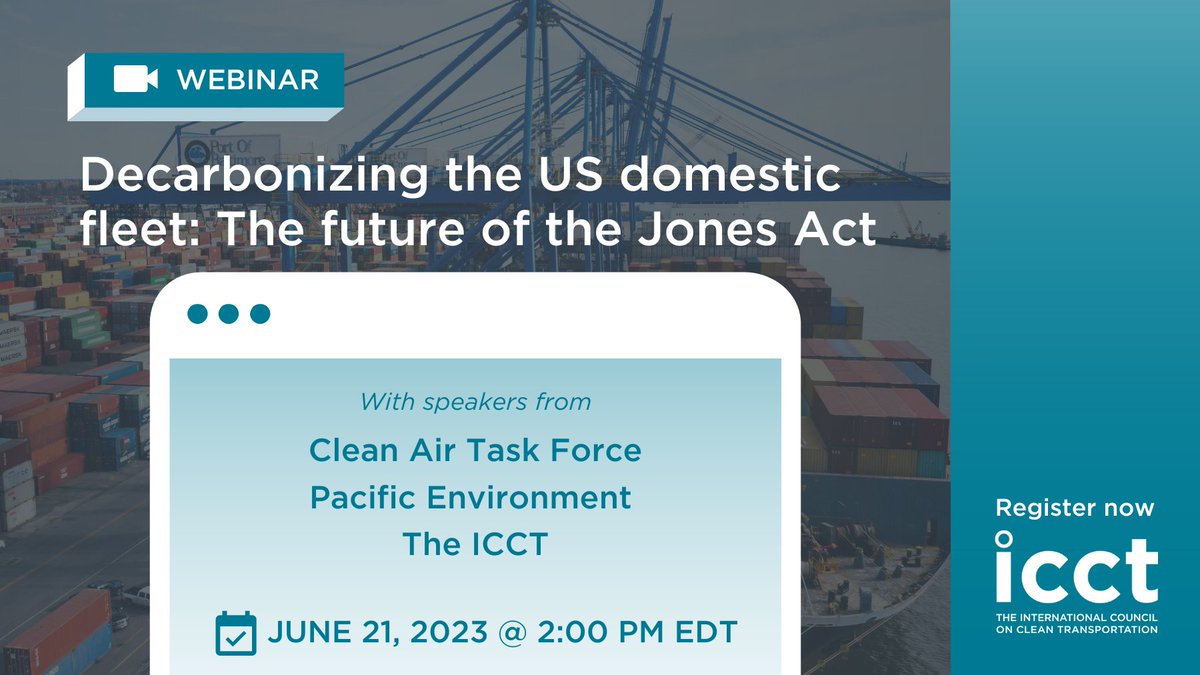 TheICCT's tweet photo. Next week, join @theICCT, @cleanaircatf, and @pacenvironment for the webinar "Decarbonizing the US domestic fleet: The future of the Jones Act"

🗓️Wednesday June 21st @ 2 pm EDT

To register: https://t.co/Uuv7OCQGwN https://t.co/PAro5xfz2Q