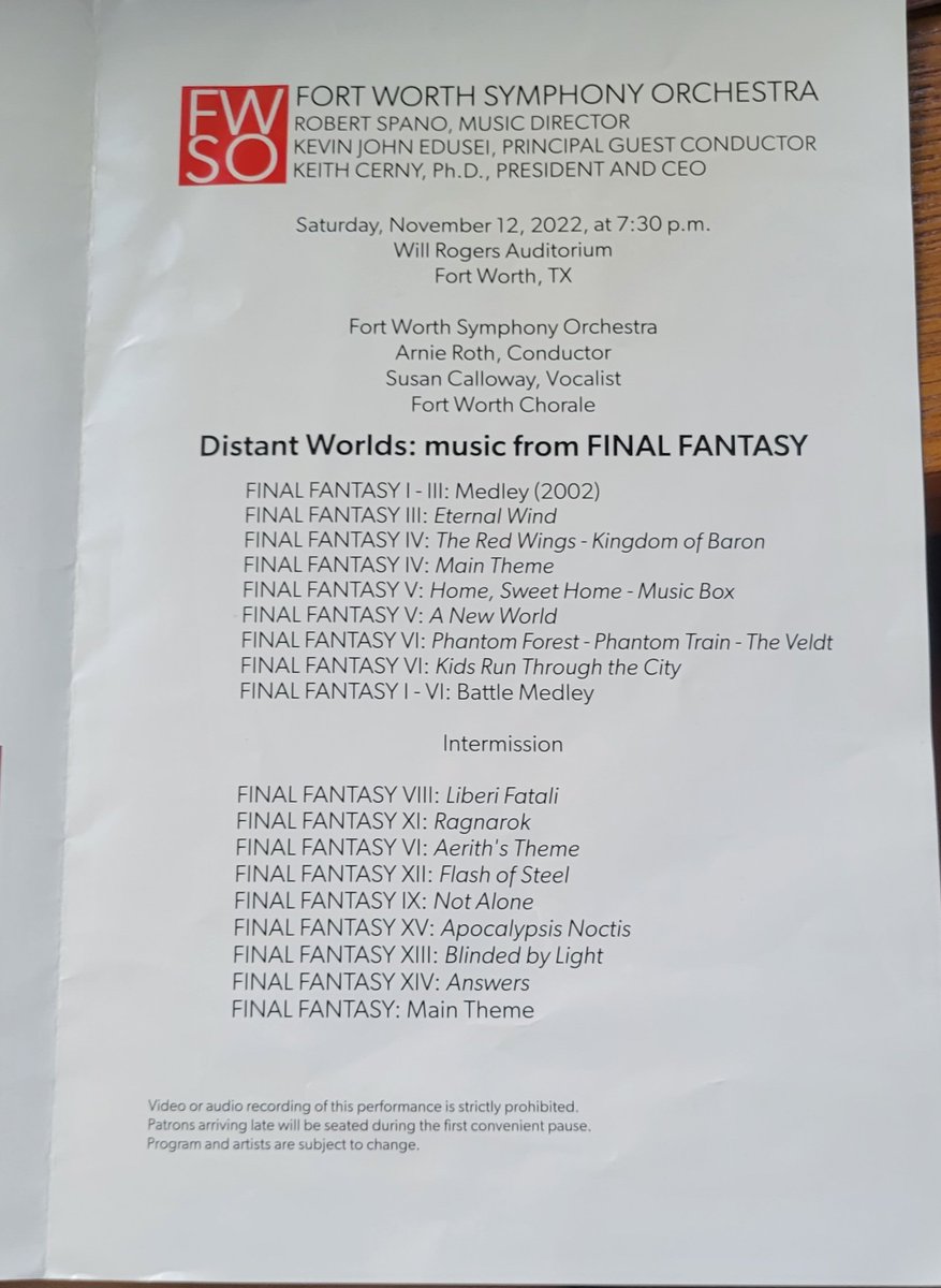 metts_lillian28's tweet photo. This was a while ago but on 11/12/22 I got to go to a Final Fantasy Distant Worlds concert with my dad. It was for FF's 35th year anniversary and the orchestra was amazing. I want to go to another one soo bad!
#FinalFantasy #FinalFantasyDistantWorlds
#FinalFantasyCoral https://t.co/syHD1awLhW