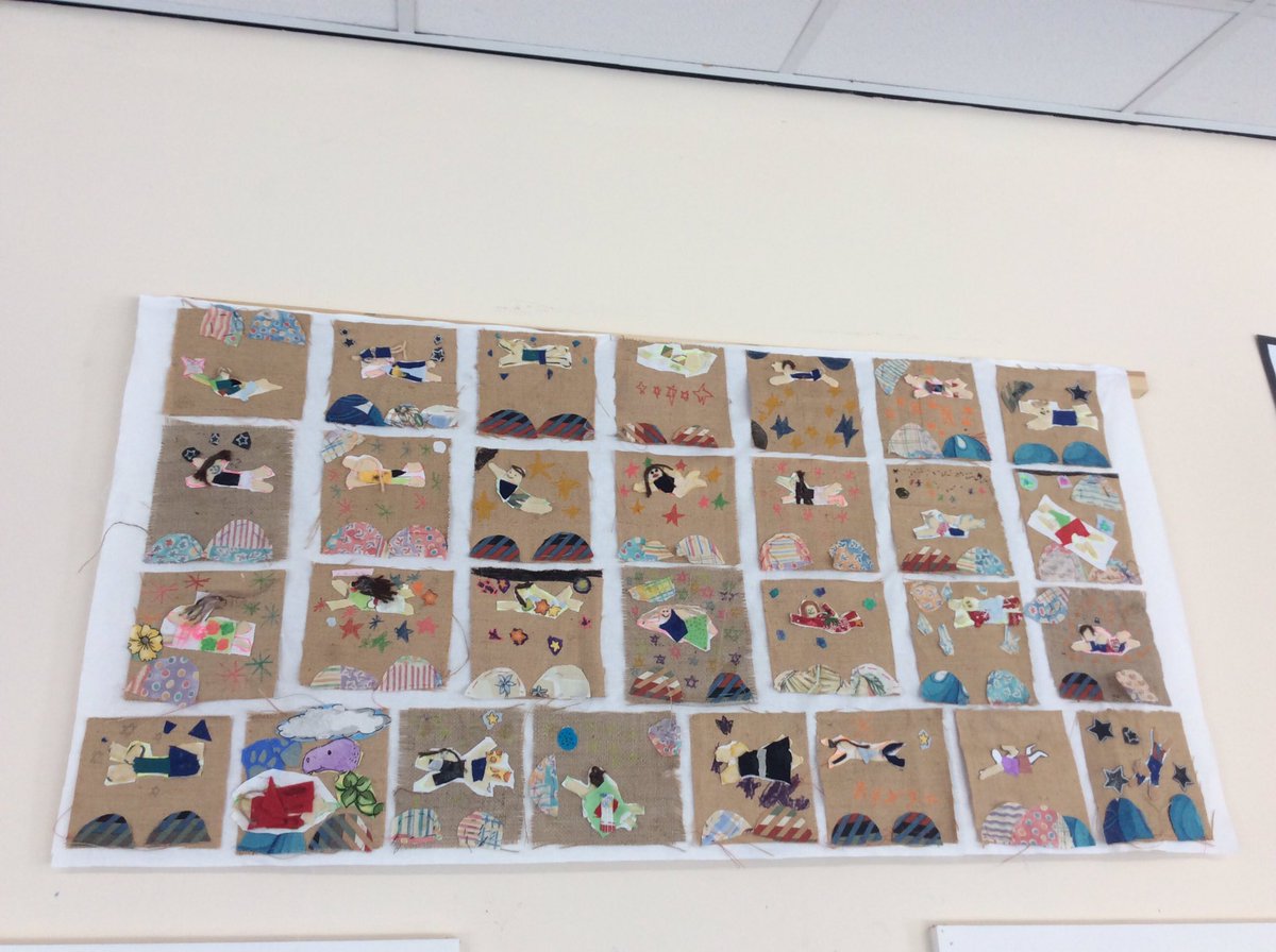Class7PBE's tweet image. In Art we have been exploring the work of Faith Golding, we were so inspired by her work that we created our very own sewn story quilt.