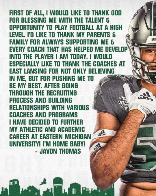 COMMITTED🦅💚 @_CoachSteckel @Coach_Creighton @EMUFB @SchillerWilson @CoachBenNeedham @EL_Trojans_FB @TheD_Zone