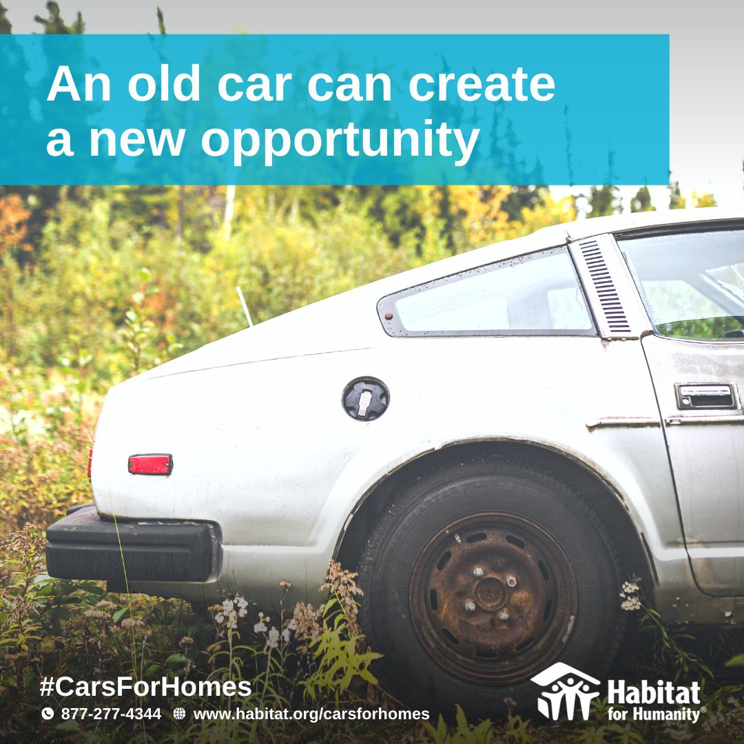 Turn an old car into cash that helps support Habitat for Humanity's work! 
 
Learn more bit.ly/37tKx5S
 
#HabitatForHumanity 
#CarsForHomes 
#GiveBack