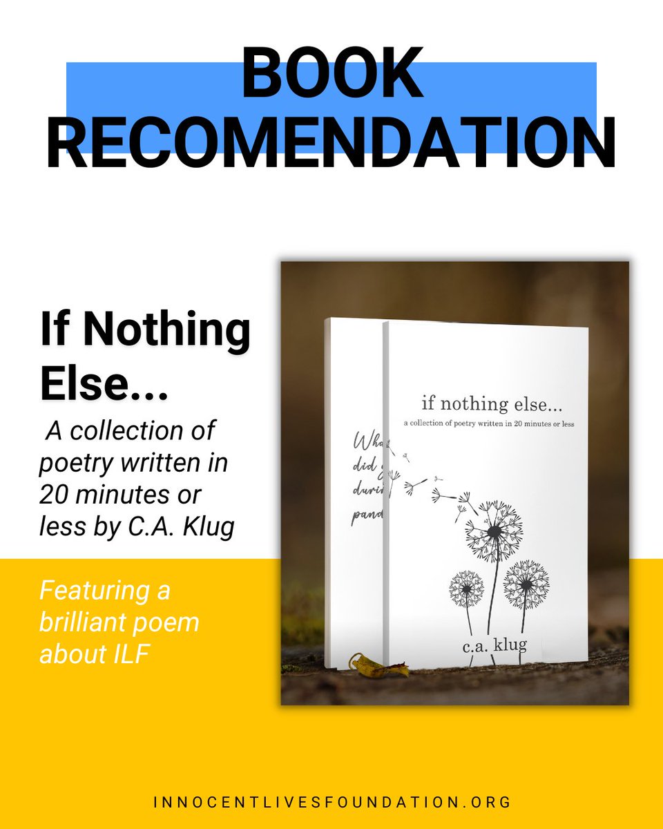 InnocentOrg's tweet photo. Have you picked up a copy of If Nothing Else... yet? This book features poems written in 20 minutes or less by C.A. Klug and includes a poem inspired by ILF. We are honored to be included in this work of art. Thanks @caklugofficial https://t.co/duQiqox82g
#CAKlug #IfNothingElse https://t.co/1PmbRwSxhU