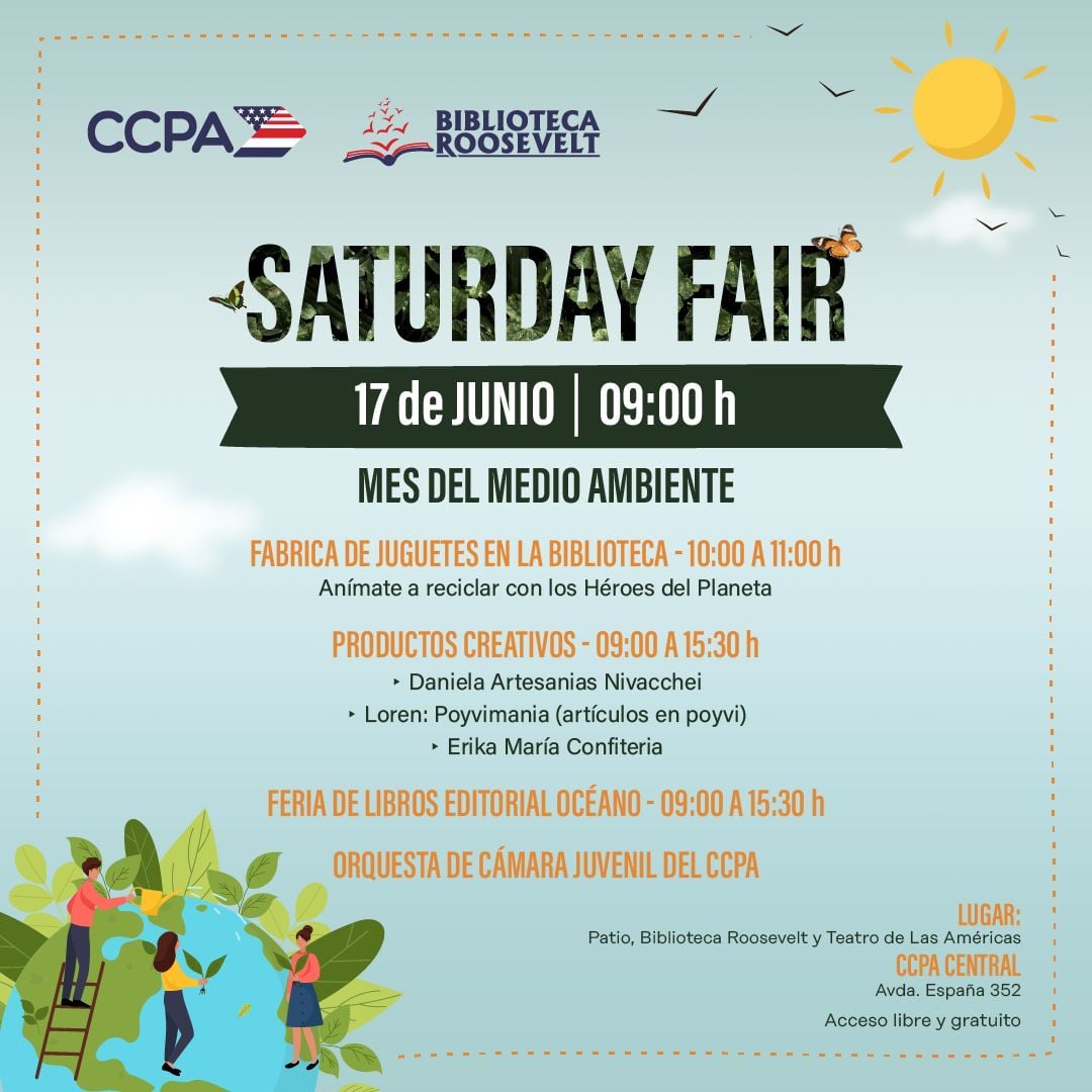 bibrooseveltpy's tweet photo. 🔝Te invitamos a sumarte al "Saturday Fair" 9a. edición, especial por el mes del ambiente 🌎
En esta feria podrás participar de las actividades programadas, también adquirir productos creativos de la feria de emprendedores y seleccionar los mejores libros de la Editorial Oceano. https://t.co/YQfm0gzc0D