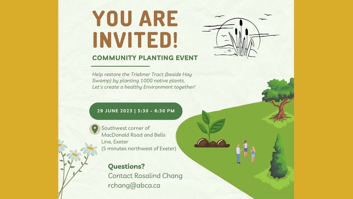 Volunteers wanted! We need your help to help plant 1,000 native plants at Triebner Tract. Learn more: abca.ca/events/ The community planting event is to take place on Thursday, June 29, 2023 from 5:30 p.m. to 6:30 p.m.