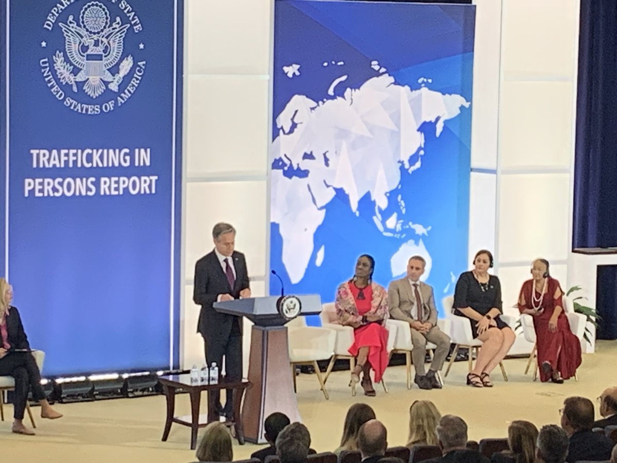 TIPOfficeState's tweet photo. Secretary of State Blinken just officially released the 2023 Trafficking in Persons Report!  Read it here: https://t.co/ECkSxvqwfK #EndHumanTrafficking @SecBlinken @StateDept https://t.co/ICmwIgv8Mc