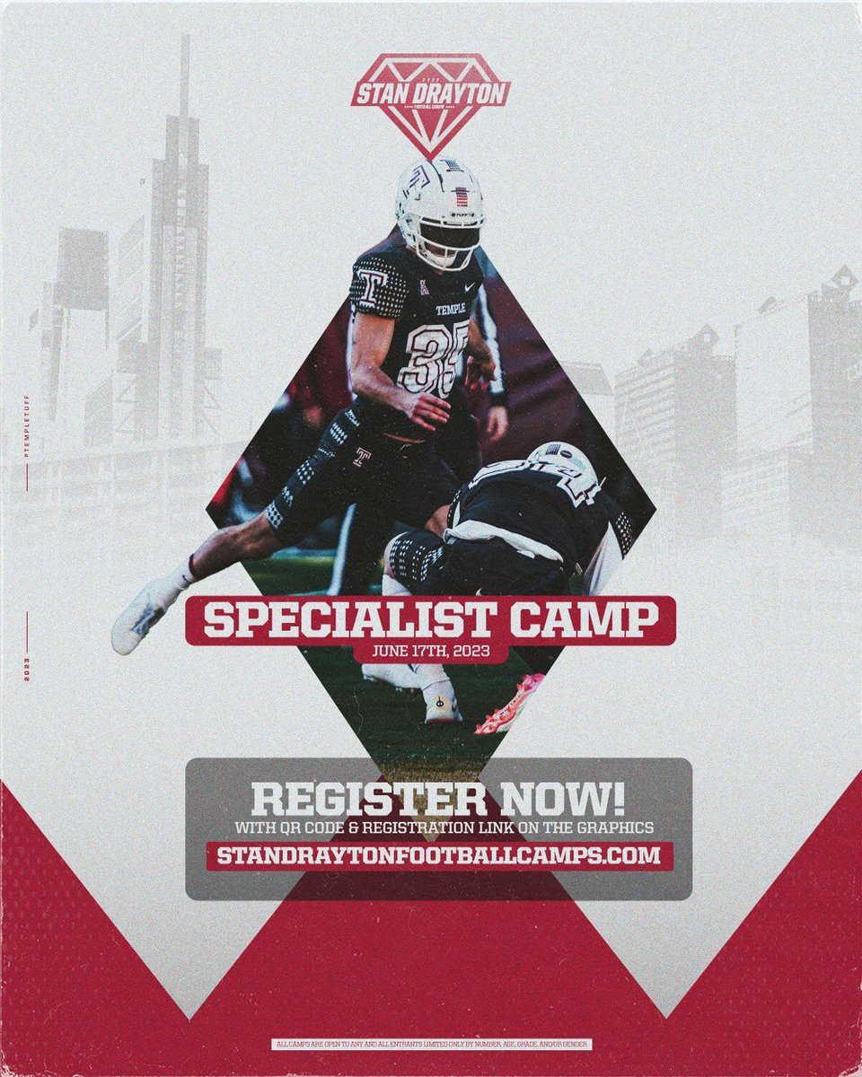 CoachPatGannon's tweet photo. SPECIALISTS! Pre-registration for the Temple Football Specialist Camp closes TONIGHT at 11:59 PM! Don’t miss out on this great opportunity to compete against the best! We will still be accepting walk-ups on the day of the camp! #TempleTUFF #TeamsTUFF https://t.co/wX3j10m07h
