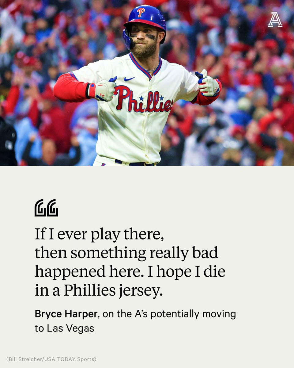 It's a natural question.

Would Bryce Harper end his career playing big-league baseball in his hometown?

He spoke to @MattGelb about MLB's potential move to Vegas: theathletic.com/4611968/2023/0…