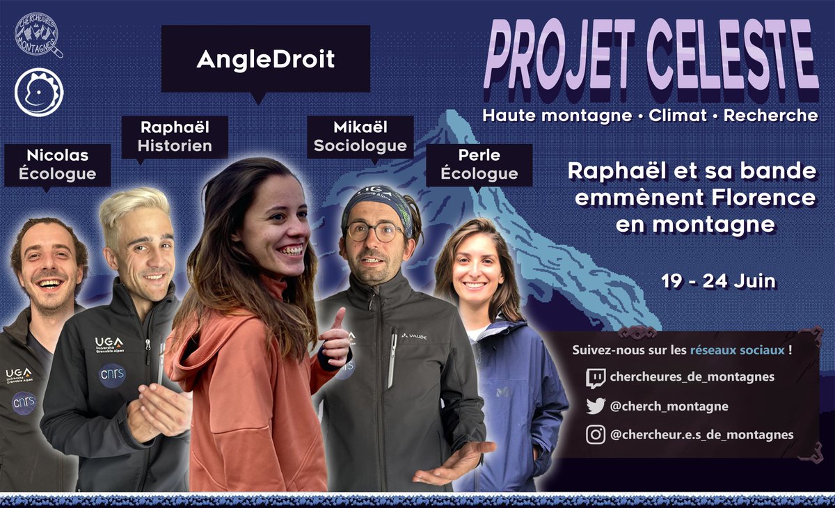 chercheurdemont's tweet photo. OMG 😱 lundi je pars avec @AngleDroit_  et ma bande de chercheur.e.s pour une #expedition en #HauteMontagne.

Est-ce qu’on va réussir à gravir la montagne ? #Celeste #zevent

Suivez nous pour savoir👇👇
🔴 Twitch : https://t.co/XM8ZGRwpPu https://t.co/lBgfkDGw9x