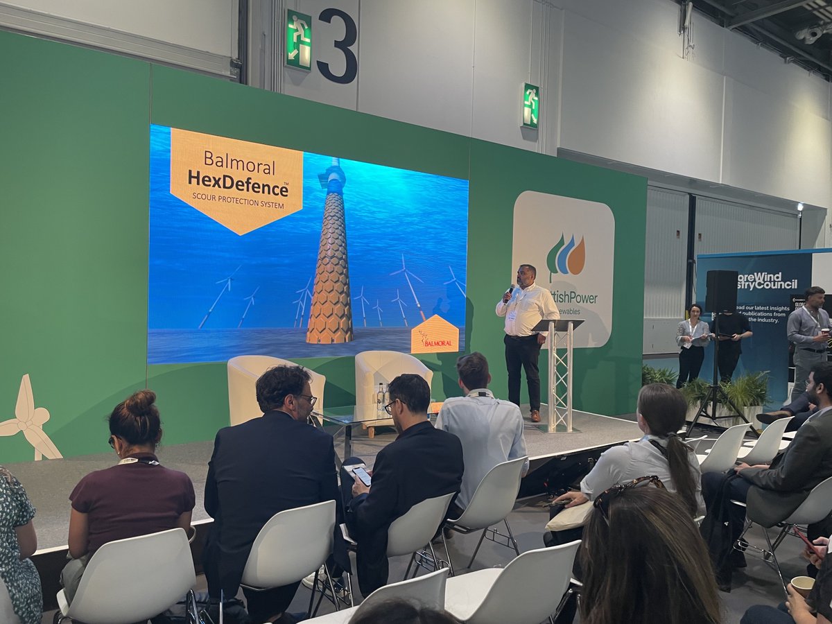 It was great to witness the turnout of industry professionals and enthusiasts who gathered to witness our Product R&amp;D Manager, Dr Aneel Gill, present at today's Global Offshore Wind Conference in London to talk about our new innovative scour protection system.
#RUKGOW23